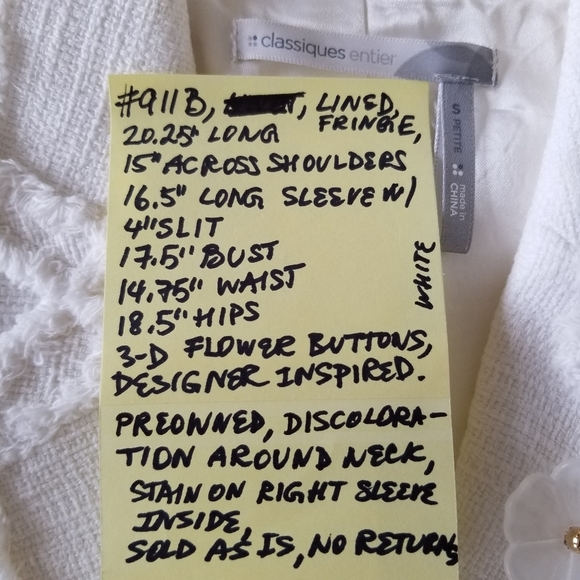 ✅#911B Classiques Entier White Fringe Jacket PS 3D Flower Buttons Gold/White - Picture 13 of 14